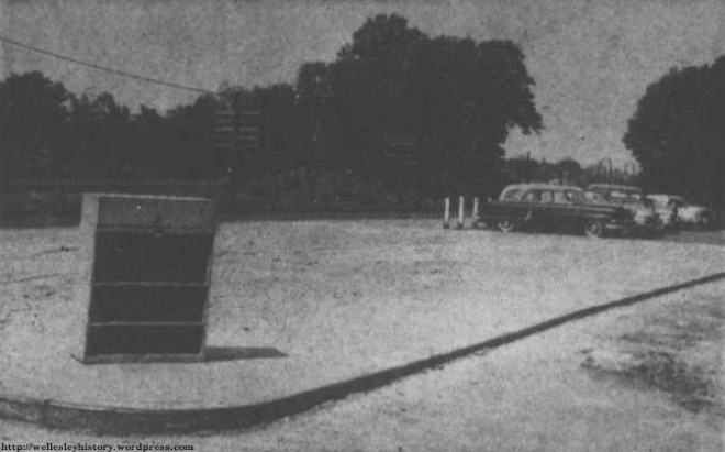 A newspaper rack is all that is left of the Wellesley station in July 1962 (Posted with permission from Wellesley Townsman) 