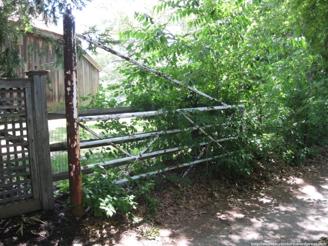 Gate on cart path that leads to former site of Academy farm  Photo taken by Joshua Dorin in July 2014